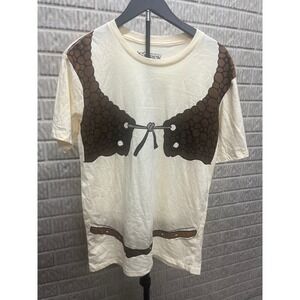 DreamWorks Shrek Costume Graphic Tee Cream Brown Vest Print Mens Small SM/C